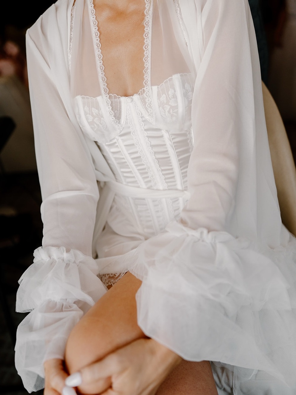 Kat the Label White Lace Corset Chemise with Sheer Halter - Women Intimates